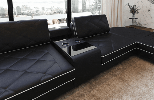 Luxus Wohnlandschaft Ledersofa Eckcouch Sofa Chromfüße Bari XXL LED Couch Modern - Bild 11 von 11