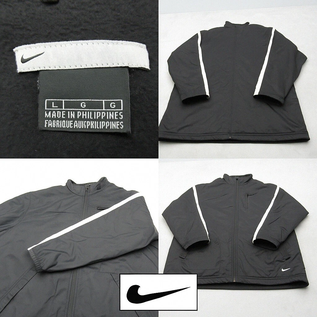 Vintage Nike Jacket Mens Large Black Pockets Fleece Lined Full Zip Wind READ
