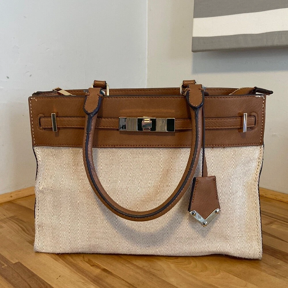 Professor Milliard Uddybe ALDO Cream &amp; Brown Faux Leather Fermes Tote Bag | eBay