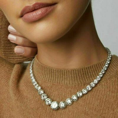 925 Sterling Silver 9 CT Moissanite Wedding Tennis Necklace for Women's Gift