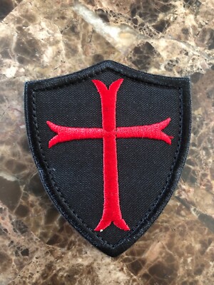 VELCRO  BRAND Fastener Morale Patch Crusader Templar Black Red 3''