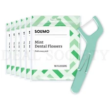 Solimo Mint Dental Flossers 6 Packs of 90 Dental Floss - 540 Count Total