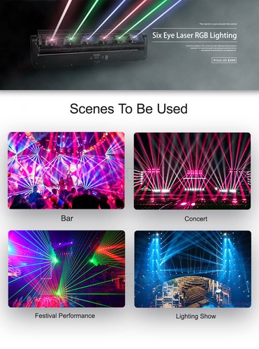 Laser Moving Head Light Bar 6x500mw 6 Eyes RGB Stage Beam DJ Disco Party Light - Picture 15 of 22