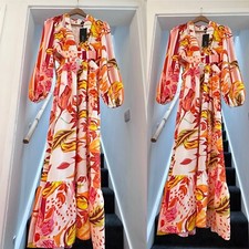 Orange/ multi Maxi Dress With Side Cut Outside Detail