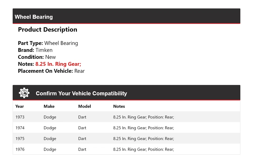 Rolamento de roda traseiro Timken 1974 1975 Dodge Dart 1973-1976 - Imagem 2 de 4