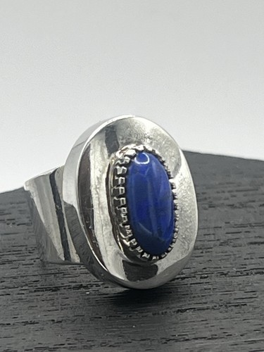 Anillo de lapislázuli ovalado vintage de plata de ley talla 7,5 - Imagen 2 de 15