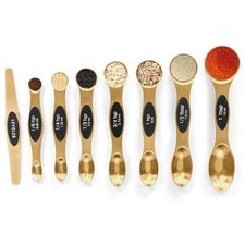 Magnetic Measuring Spoons Set Stainless Steel with Leveler, 8pcs, Gold