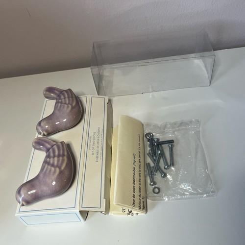 2 Pottery Barn Kids Handles/ Knobs Purple Distressed Bird Knobs W/Hardware - Picture 4 of 5
