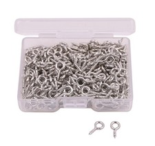 Shapenty 300PCS Mini Metal Hoop Peg Screw Eye Pin Hook for Arts Silver