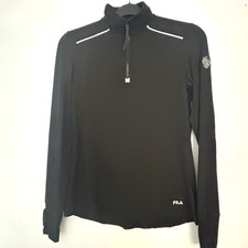 Fila 1/4 Zip Black Long Sleeve Shirt Women  s Sz Medium, Thumbholes Logo