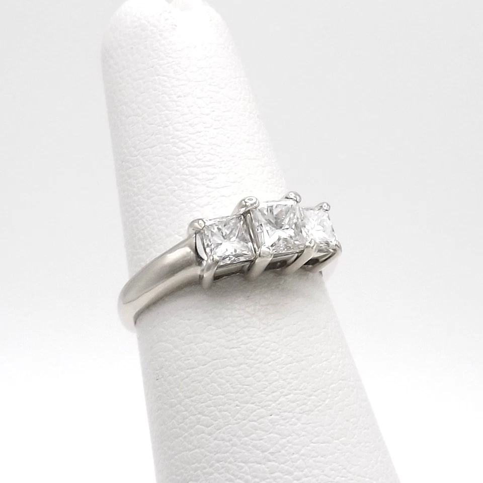 14k White Gold Natural Diamond 3 Stone Engagement Ring Setting Princess Cut - Image 2 of 4