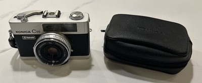 Konica C35 Flashmatic 35mm Film Camera HEXANON 38mm f/2.8 + Case - Tested (READ)