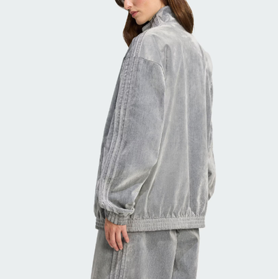 Adidas Brushed Twill Oversized Firebird Track Jacket Grey Women's