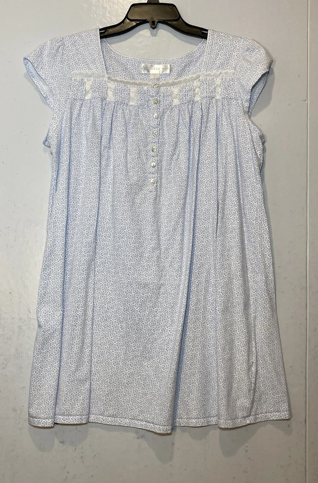 Eileen West Blue White Printed Cotton Knit Nightgown Size M Lightweight Short - Image 2 of 4
