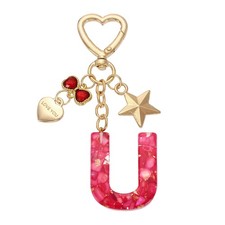 Cute Initial Letter Keychain, Letter-U Keychains for Women Girls Bling Red