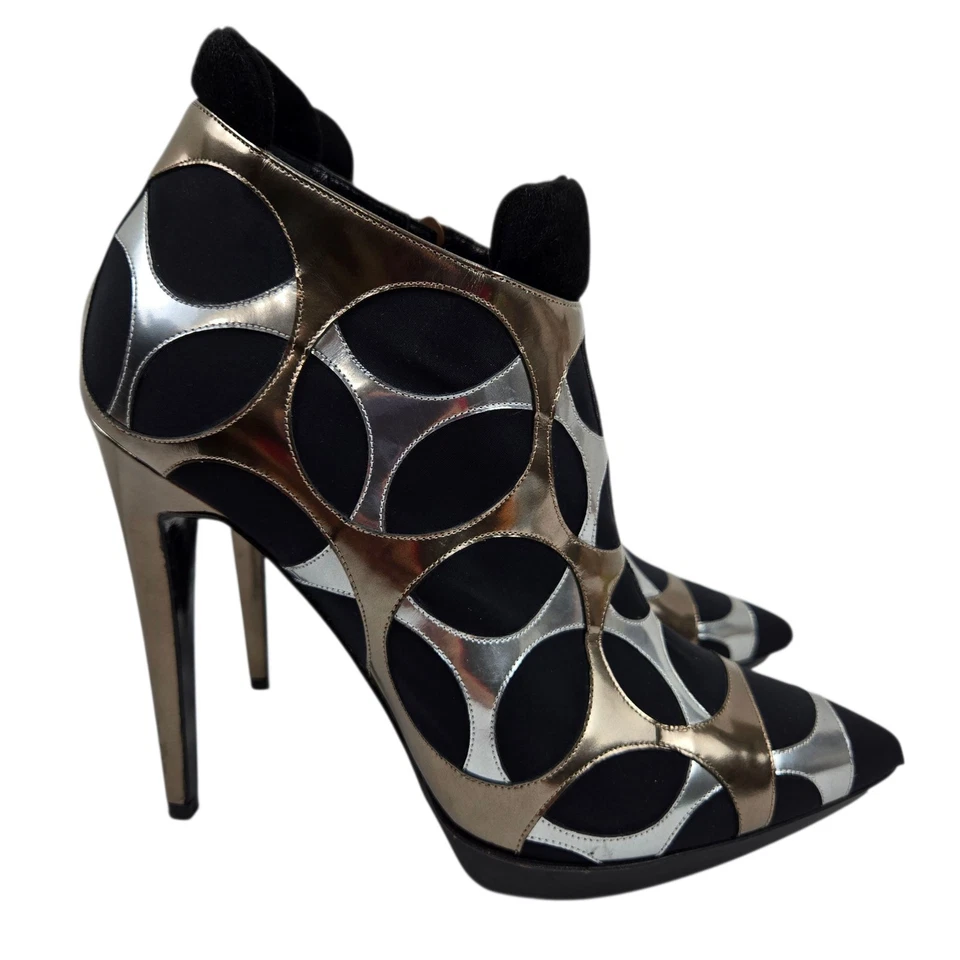 Pierre Hardy Stilleto Ankle Boots Metallic Circles Genuine Leather Italy Size 40 - Image 3 of 4