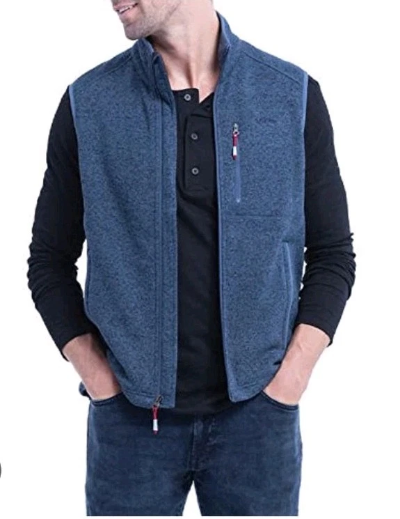 Orvis Vest Mens M Blue Fleece Polyester Full Zip Pockets Outdoor Hiking Fishing