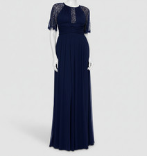 Betsy  Adam Women Blue Lace-Trim Short-Sleeve Gown Dress Size: 12.