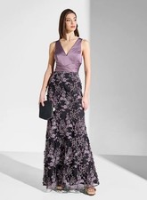 Aiden Maddox Size 10  3D Embroidered Long Gown Purple Floral Tulle Maxi NEW