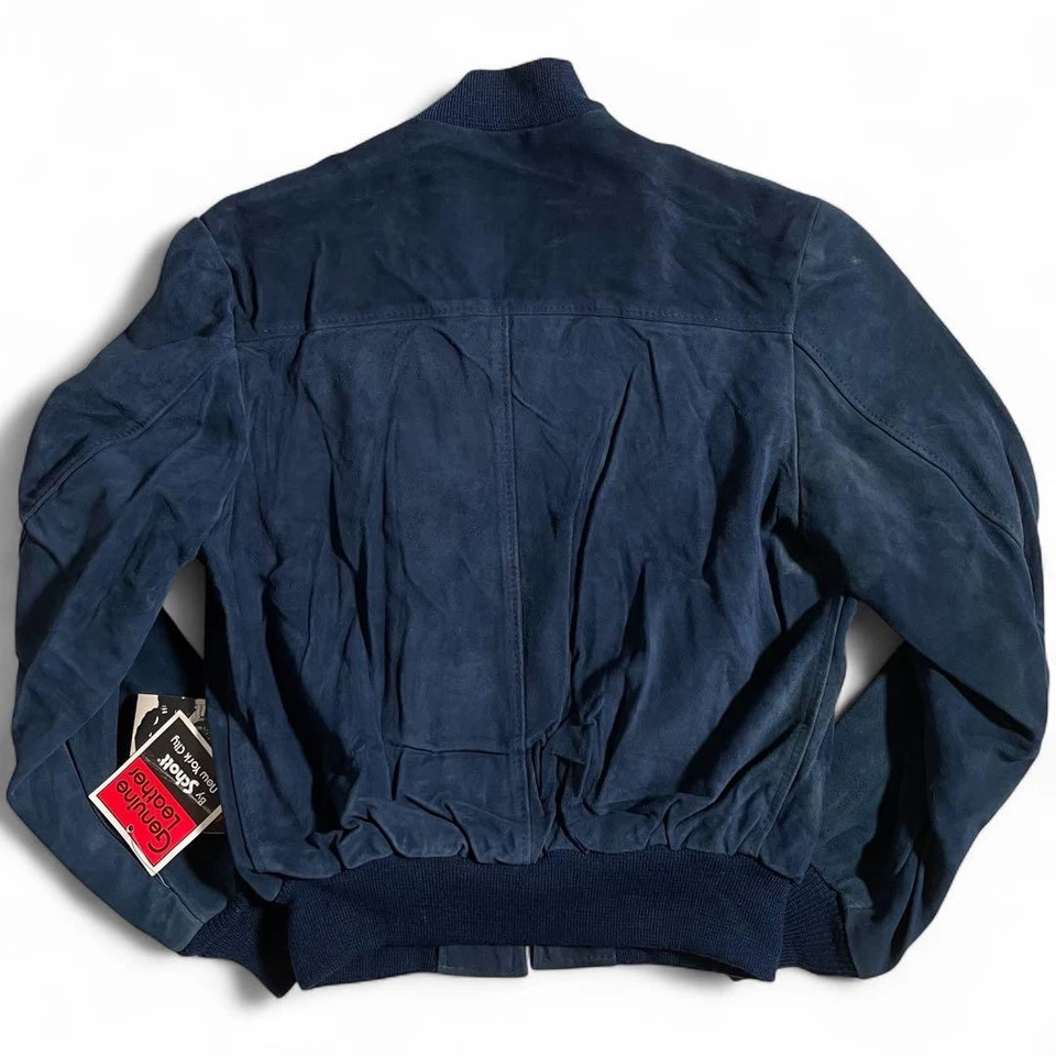 Schott Blue Leather & Suede Stadium Jacket Excellent Condition with Tag size 42 - Image 2 of 4