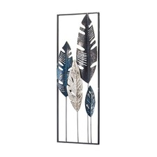 Wandbild Wanddekoration Metallbild - LEAFS - aus Metall - in blau- und grautönen