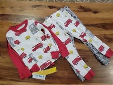 Carter's 4 pcs of red,gray and white fire trucks pajamas size 2T