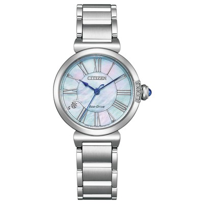Unused CITIZEN L ROUND Collection EM1060-87N White Shell Eco-Drive Women Box