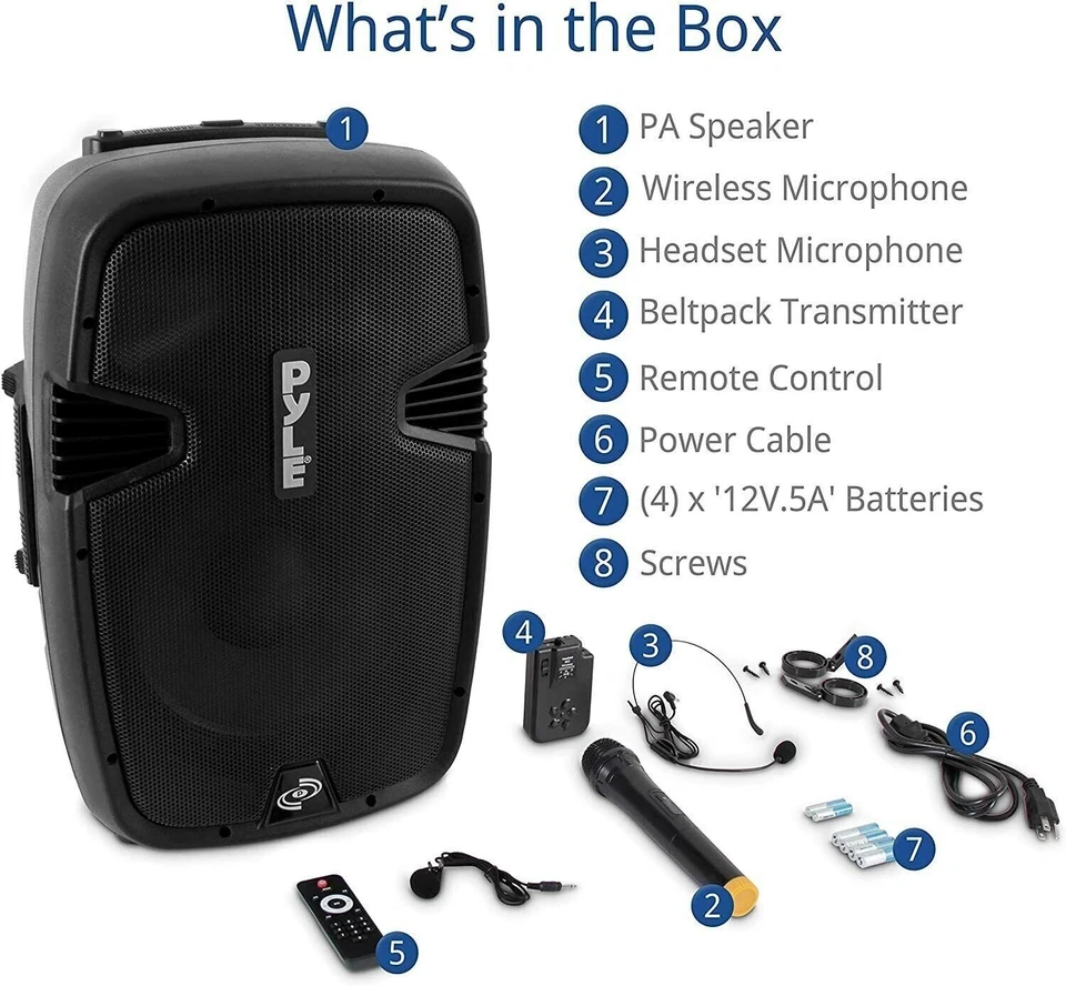 Pyle Portable Bluetooth Loudspeaker - Active PA Speaker System Kit Rechargeable - Image 2 of 4