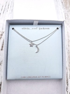 Olivia And Jackson Crescent Moon And Star Cubic Zirconia Necklace