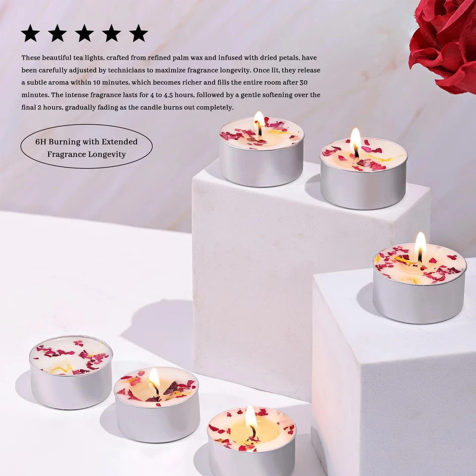 48 velas de tealight perfumadas con rosa, 6H de larga duración - 100 % a base de cera de palma S... Foto 4 de 4