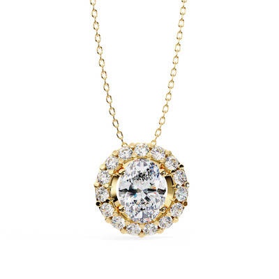 Beautiful Oval Diamond Pendant Made In 14 KT Gold Studded With Lab Created