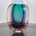 Vintage Signed Luigi Onesto Murano Summerso Hand Blown Italian Art Glass Vase 9”