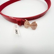 Childrens Place Girls Red Glitter Belt Rose Gold Rhinestone Bow Buckle Size 8-16