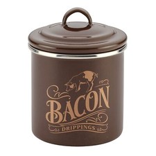 4" Brown Enamel Steel Bacon Grease Can Grease Container with Lid Storage