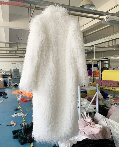 Women Fur Coat Long Overcoat Lapel Faux Lamb Fur Over Knee Length Winter Parkas - Picture 16 of 35