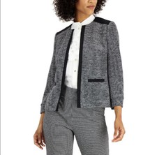 Kasper Womens Tweed Open-Front Blazer Black/White Size 6