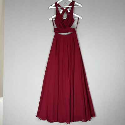 Fame and Partners Women Skirt Set Red Daisy Pleated Dress Prom