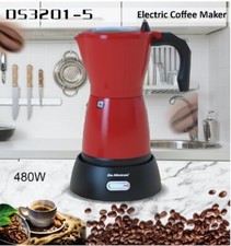 💚MACCHINA DA CAFFÈ 6 TAZZE ELETTRICA CAFFETTIERA 300 ML 450 W MOKA ROSSA - NERO