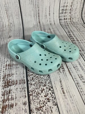 Kids Crocs Classic Sandals Shoes Sz Mint Green Glitter