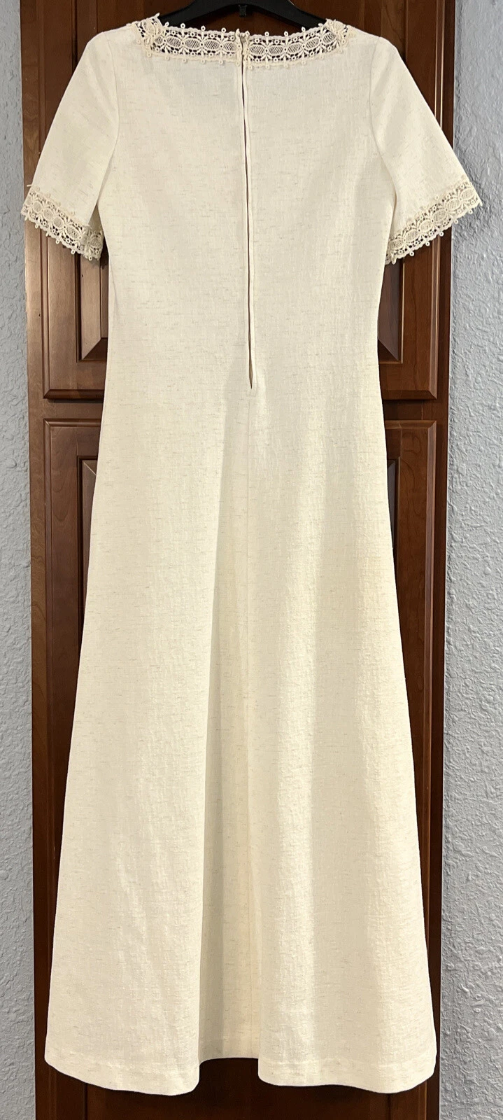OFF WHITE Abito formale vintage fatto a mano intricato pizzo bianco avorio con finiture