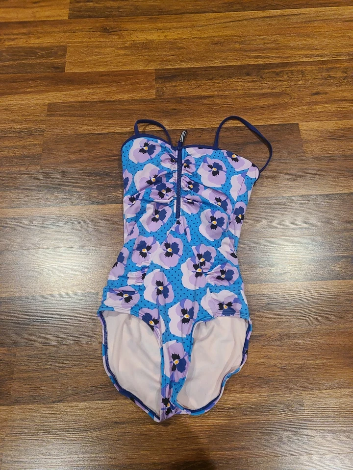 Traje de baño Lime Ricki azul púrpura floral de una pieza traje de baño cremallera frontal para mujer pequeño Foto 2 de 4