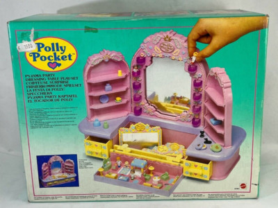 POLLY POCKET PYJAMA PARTY Schminktisch Spielset SPECCHIERA kleine Schmuckstücke 1990