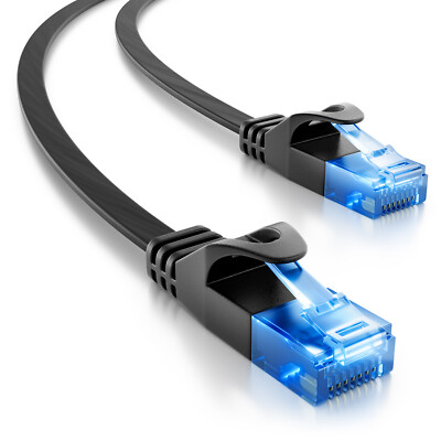 deleyCON 15m CAT6 flaches Patchkabel Flachkabel Netzwerkkabel LAN Kabel Schwarz