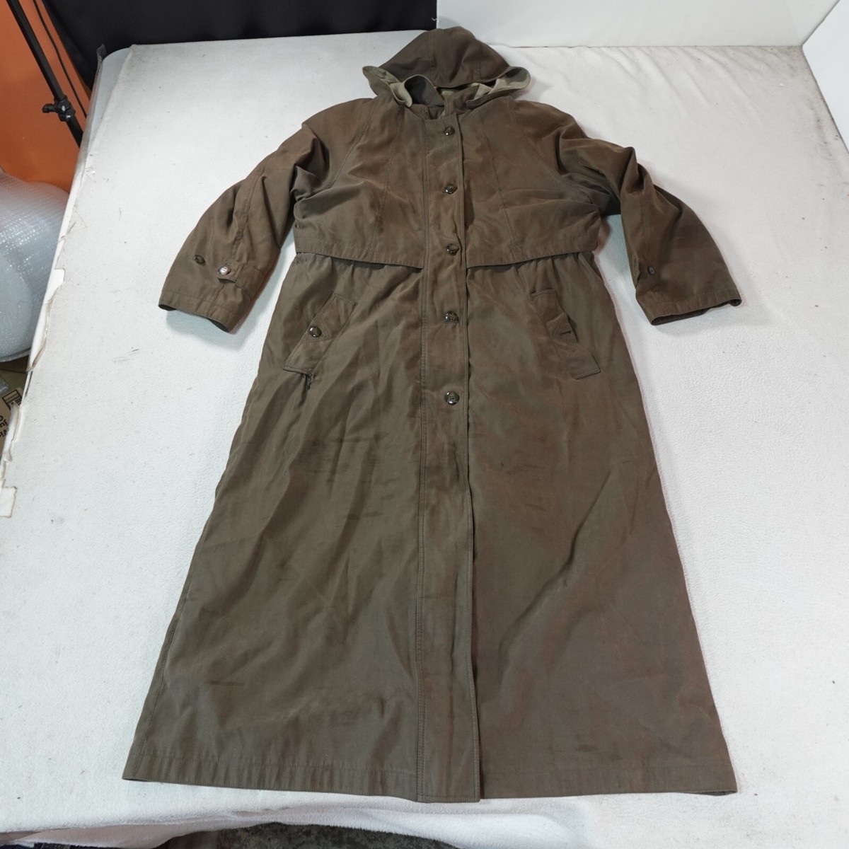 Vintage Bill Blass Trench Coat Womens 14 Brown With Removable Hood