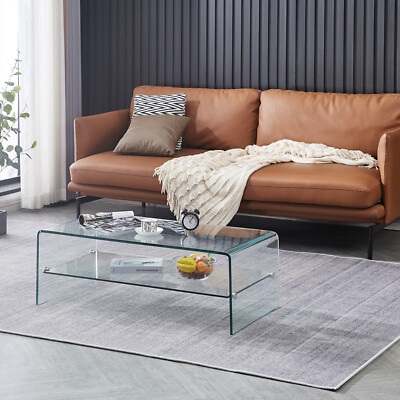 Glass Coffee Table with Shelf Living Room Table | eBay