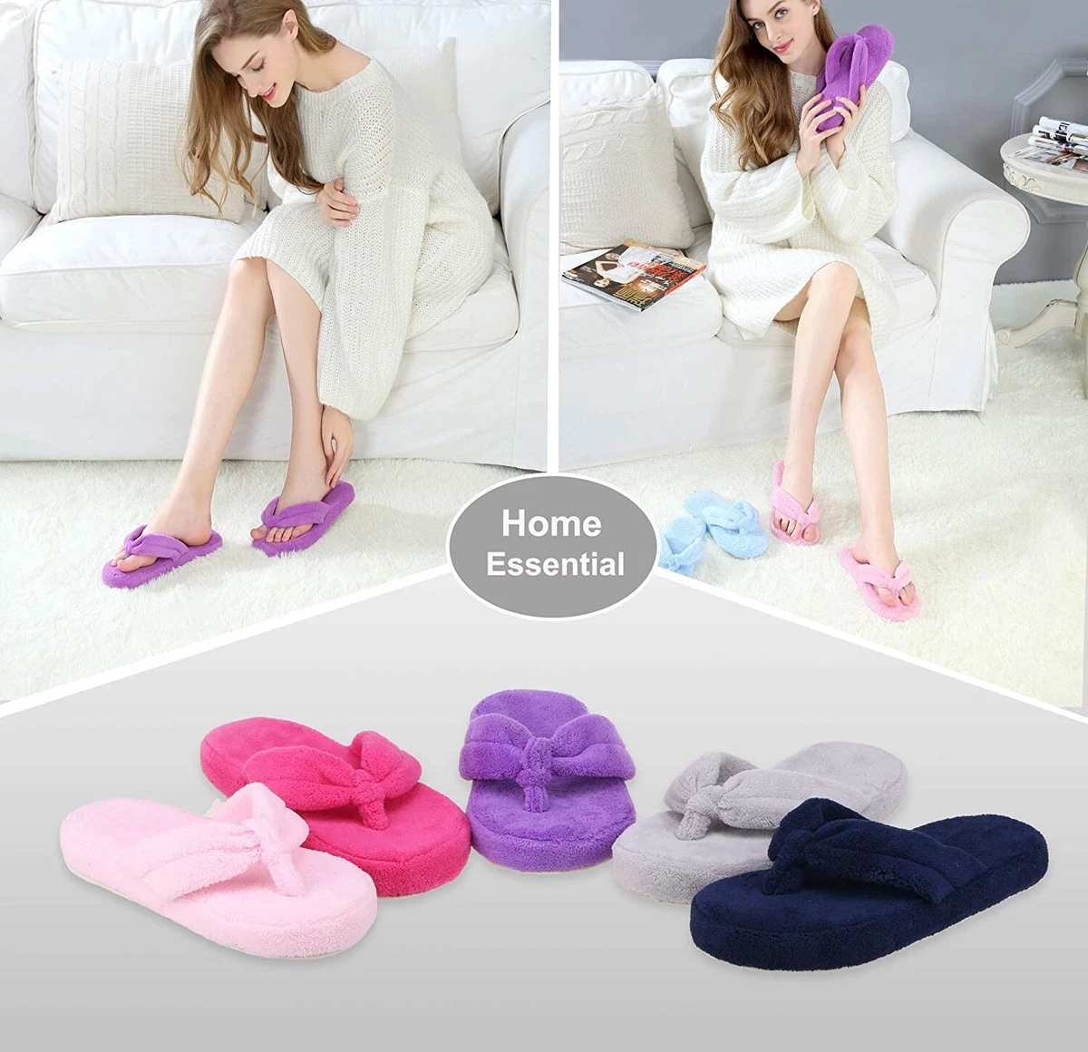 Womens House Fluffy Fuzzy Memory Foam Open Toe Flip Flop Slip On Indoor  Slippers | eBay