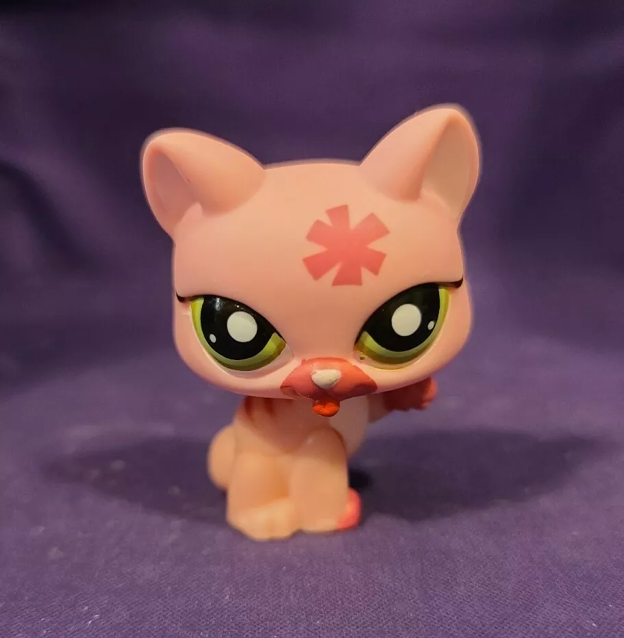 Authentic Littlest Pet Shop LPS CAT #1846 Bike Pink Flower Licking Green Eyes Authentic Littlest Pet Shop LPS CAT #1846 Bike Pink Flower Licking Green Eyes
