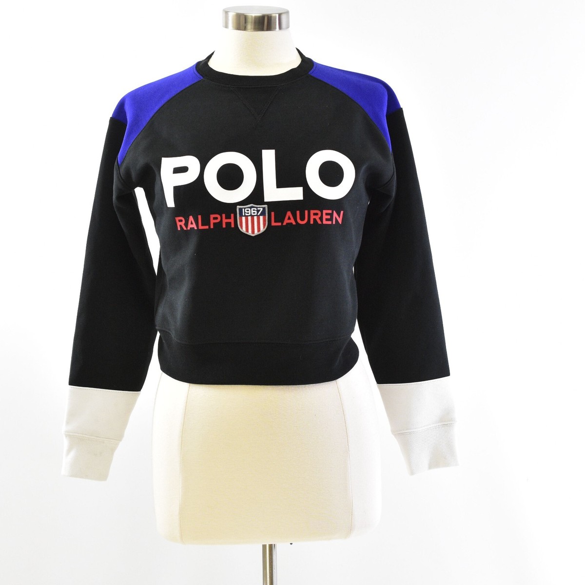Polo Ralph Lauren Logo Sweatshirt Womens XS Colorblock Cropped 