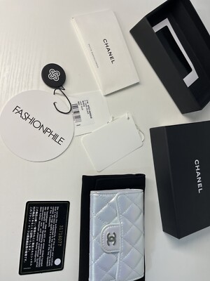 Chanel 21K Light BLUE Iridescent FLAP Card Holder / Case Wallet