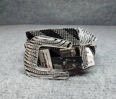 Nocona Belt Womens M Black Leather Rhinestone Bling Stripe  display picture 3